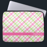 Green and Pink Plaid Pattern Laptop Sleeve<br><div class="desc">Girly and colorful plaid pattern design.</div>