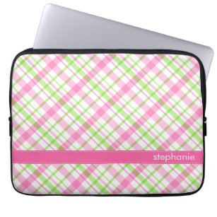 Green and Pink Plaid Pattern Laptop Sleeve