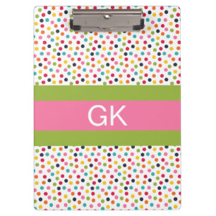 Green and Pink Polka Dot Monogram Clipboard