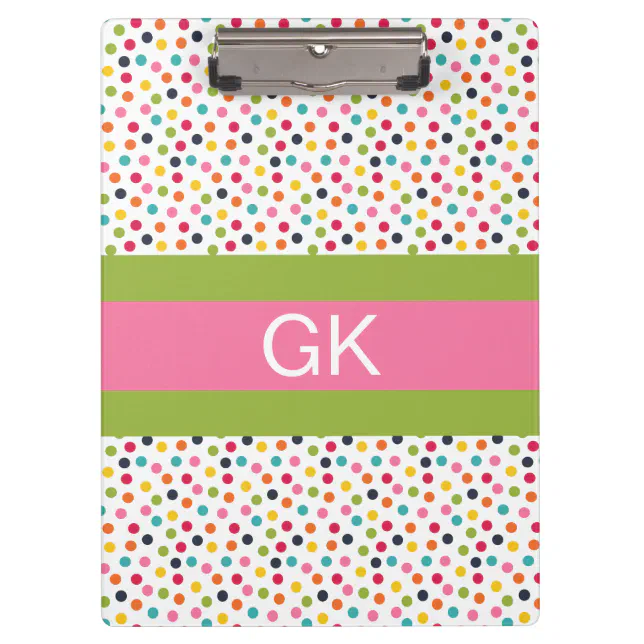Green and Pink Polka Dot Monogram Clipboard | Zazzle