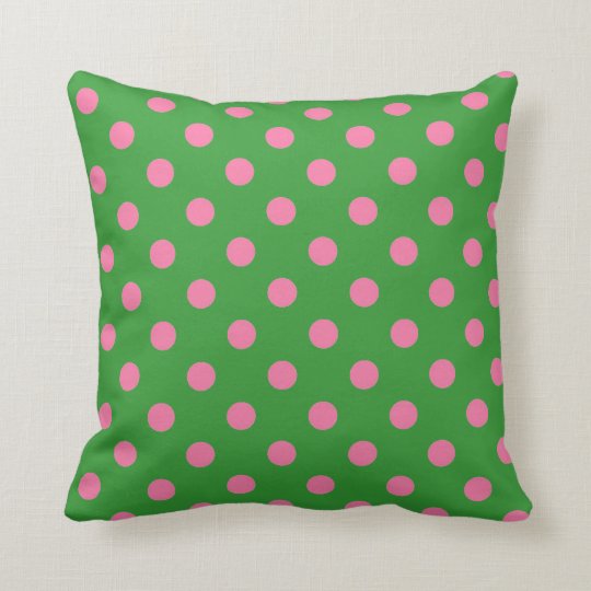 Green and Pink Polka Dot Pillow