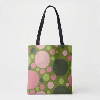 Green and Pink Polka Dot Tote Bag