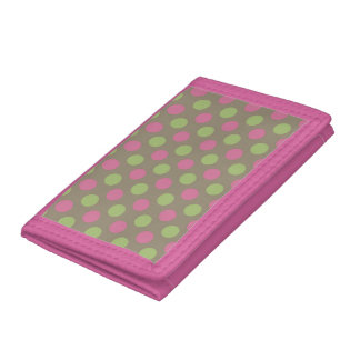 Green and pink polka dot wallet