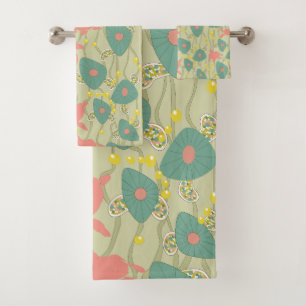 Green and Pink Retro Turtles Bath Towel Set