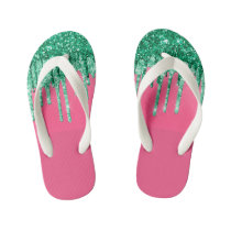 Green and Pink Shiny Glitter Dripping Watermelon Kid's Flip Flops Green and Pink Shiny Glitter Dripping Watermelon Kid's Flip Flops