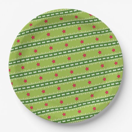 Green And Pink Stars Paper Plate
