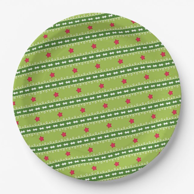 Green and Pink Stars Paper Plate (Front)