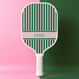 Green and Pink Stipes Modern Personalized Name Pickleball Paddle