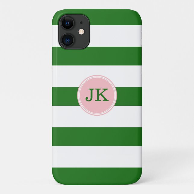 Green and Pink Stripe Monogram Case-Mate iPhone Case (Back)