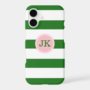 Green and Pink Stripe Monogram iPhone 17 Case