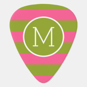 Green and Pink Striped Pattern Custom Monogram Guitar Pick