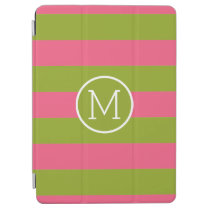 Green and Pink Striped Pattern Custom Monogram iPad Air Cover Green and Pink Striped Pattern Custom Monogram iPad Air Cover