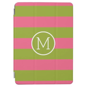 Green and Pink Striped Pattern Custom Monogram iPad Air Cover