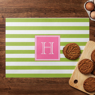 Green and Pink Stripes and Square Monogram Placemat
