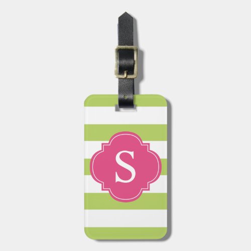 Green and Pink Stripes Monogram Luggage Tag