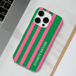 Green and Pink Stripes Pattern Personalized iPhone 16 Pro Case