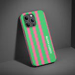 Green and Pink  Stripes Pattern Personalized  iPhone 16 Pro Case<br><div class="desc">Add a stylish touch to your phone with this green and pink stripes pattern personalized iPhone 16 Pro case. Featuring a chic striped design, it offers a perfect blend of elegance and modern flair. Customize it with your name or initials for a unique look, making it a great accessory or...</div>