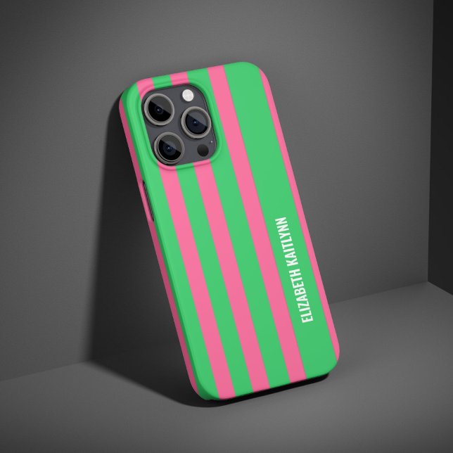 Green and Pink  Stripes Pattern Personalized  Case-Mate iPhone Case (Creator Uploaded)