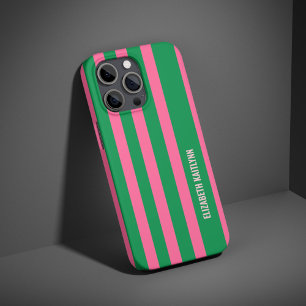 Green and Pink Stripes Pattern Personalized iPhone 16 Pro Case