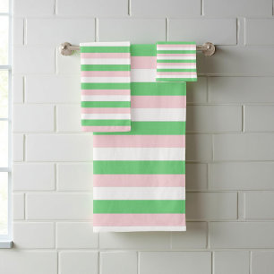 Green and Pink Stripes Pattern Stylish, Modern Bath Towel Set