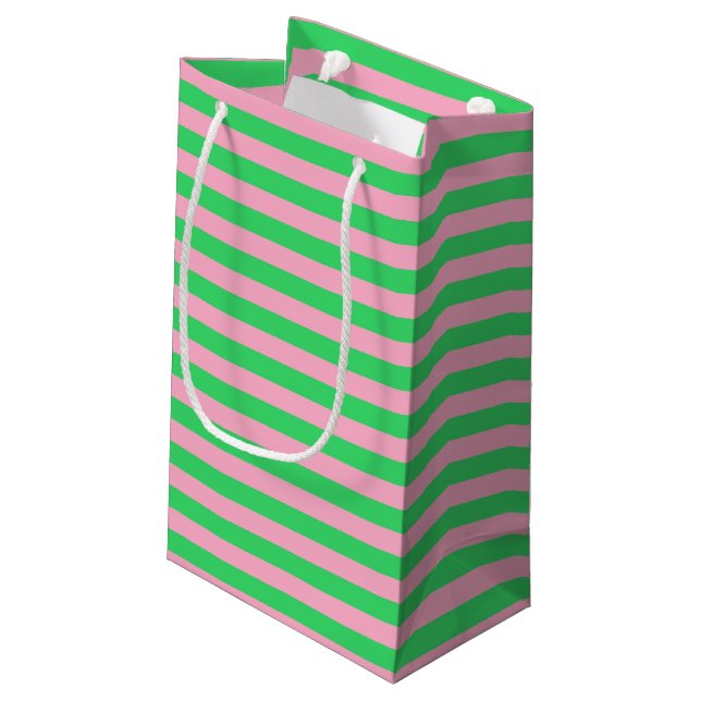 Green and Pink Stripes Small Gift Bag (Back Angled)