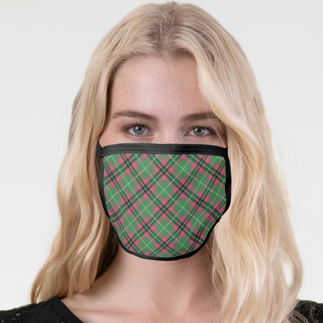 Green and Pink Tartan Face Mask (Worn Her)