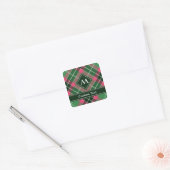 Green and Pink Tartan Square Sticker (Envelope)