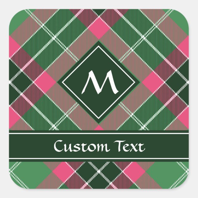Green and Pink Tartan Square Sticker (Front)
