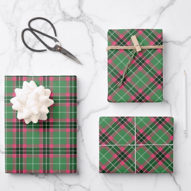 Green and Pink Tartan Wrapping Paper Sheets (Front)