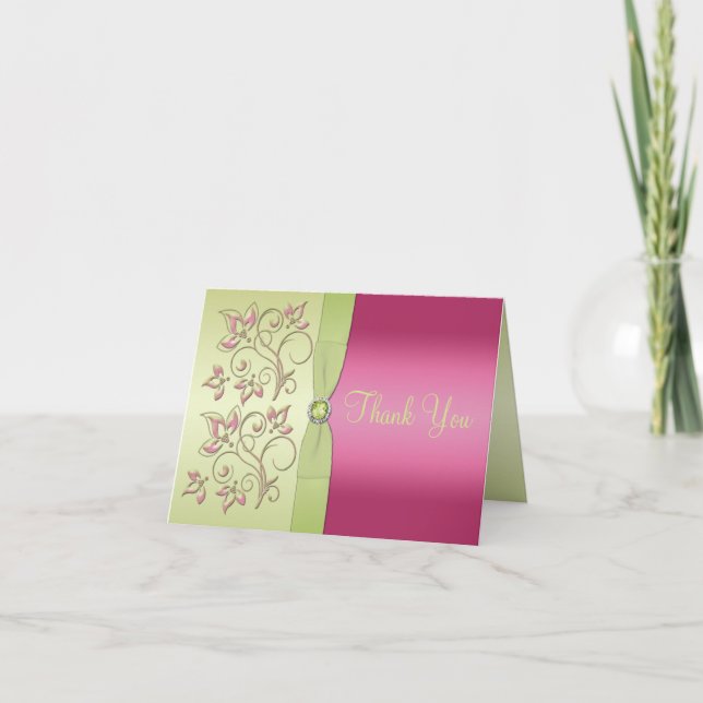 Green and pink Thank You Note Card (Front)