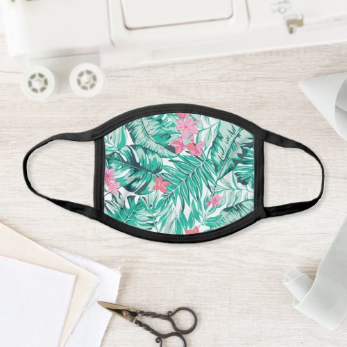 Green And Pink Tropical Foliage Face Mask