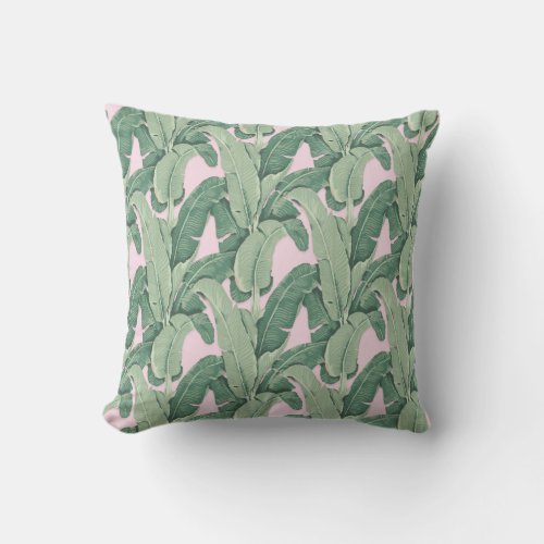 Green and Pink Tropical Leaves  Cabana Outdoor Pi Outdoor Pillow