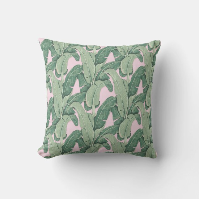 Green and Pink Tropical Leaves | Cabana Outdoor Pi Pillow (Front)