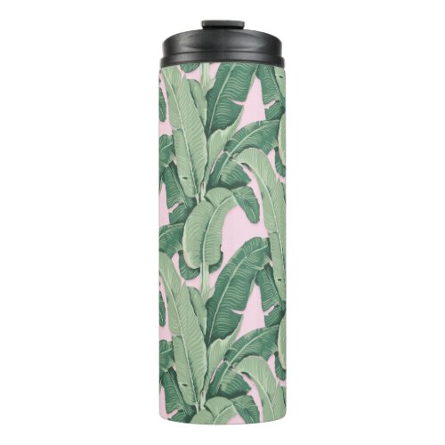 Green and Pink Tropical Leaves  Cabana  Thermal Tumbler