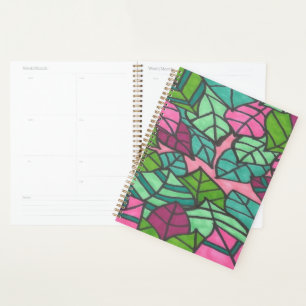 Green and Pink Tropical Leaves Planner