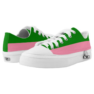 pink and green tennis shoes