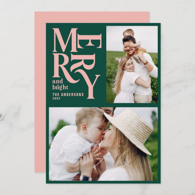 green and pink vintage merry chritsmas announcement (Front/Back)