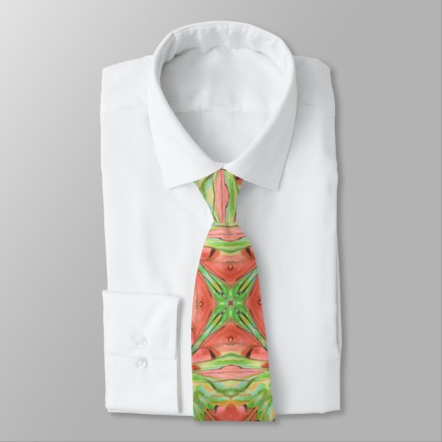 Green And Pink Watercolor Abstract Pattern  Neck Tie (Tied)