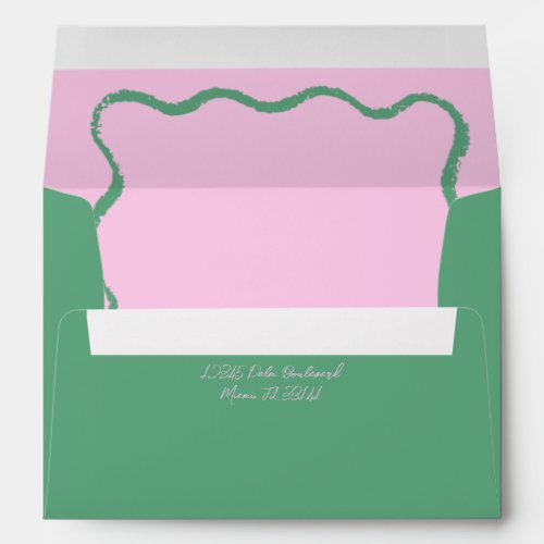 Green and Pink Wavy Squiggle Wedding Invitation  Envelope