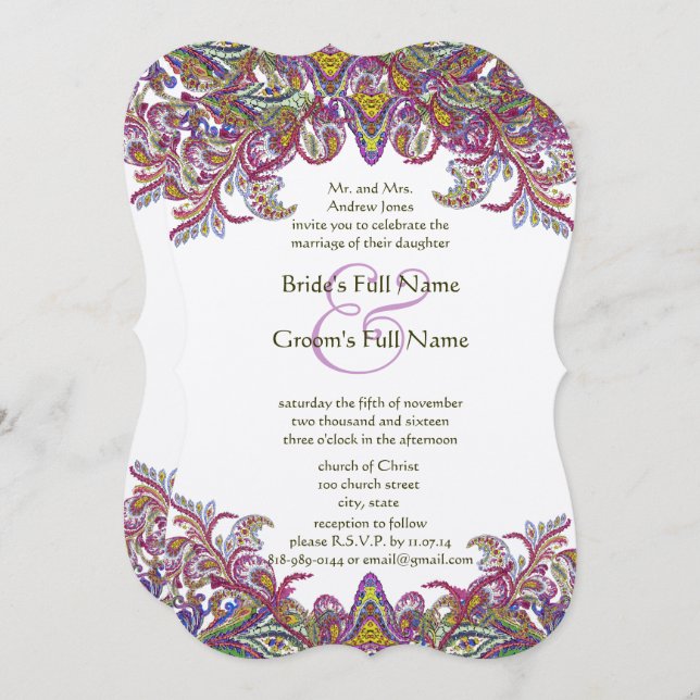 Green and Pink Yarrow Wedding Invitation (Front/Back)