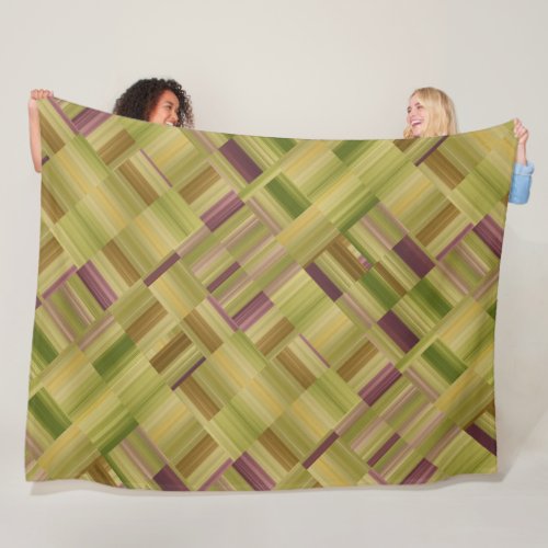 Green and Plum Geometric Stripe Block Pattern Fleece Blanket