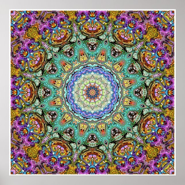 Green And Purple Abstract Mandala Poster (Front)