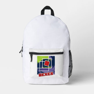 Green and Purple Abstract Rebel Squares with Hexes Printed Backpack