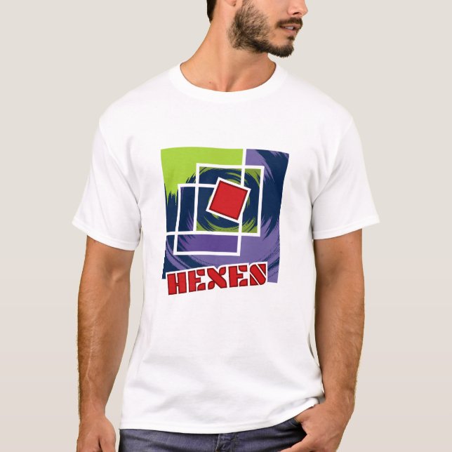 Green and Purple Abstract Rebel Squares with Hexes T-Shirt (Front)
