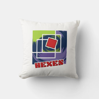 Green and Purple Abstract Rebel Squares with Hexes Throw Pillow