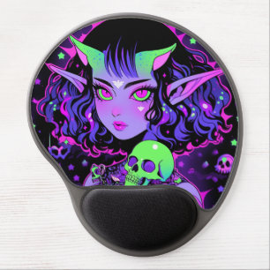 Green and Purple Alien Elf Anime Girl Gel Mouse Pad