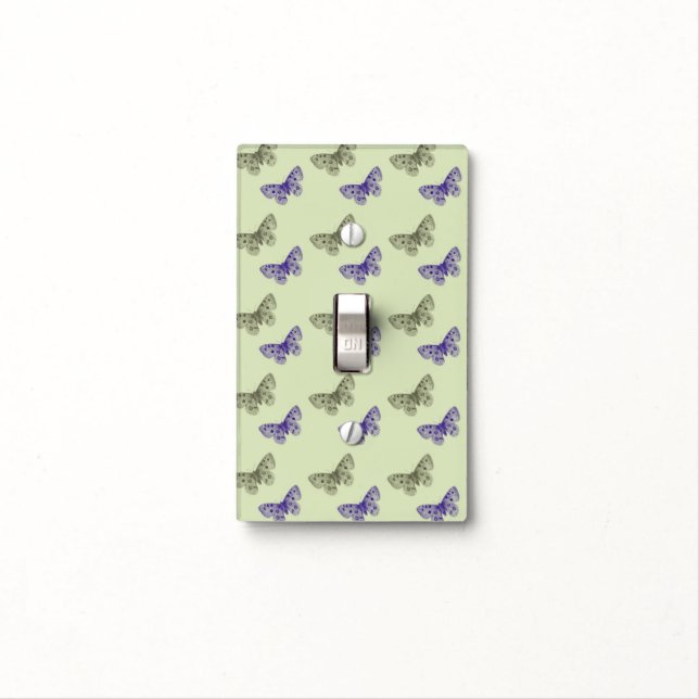 Green and Purple Butterflies Light Switch Cover (In Situ)