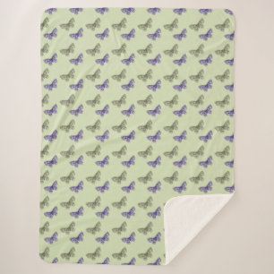 Green and Purple Butterflies Sherpa Blanket