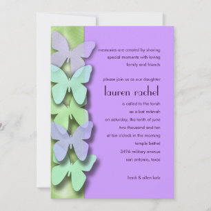 Green and Purple Butterfly Border Bat Mitzvah Invitation