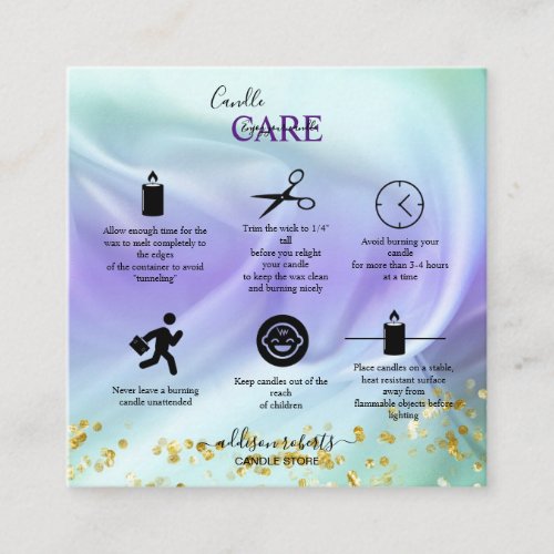 Green and Purple  Candle Care Square Business Card
